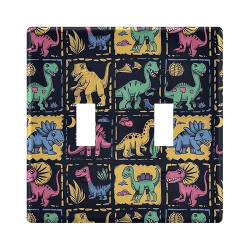 UMIRIKO Dinosaurs Comic Book Style Light Switch Cover Plate Covers Decorative Double Toggle Home Decor 202b5837