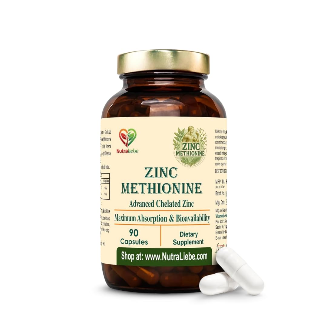 [BRSREAT5O4OR4GTJ] Zinc Methionine 25 mg – High Absorption Chelated Zinc Supplement – Supports Immune Health, Skin, Hair 90 Capsules