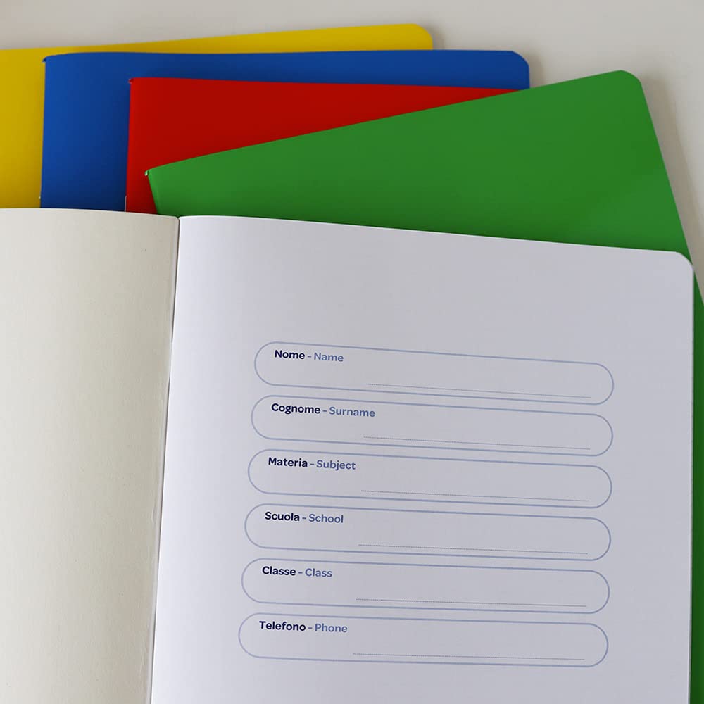Favorit Notebooks A4, 1R Striped Plain Cover, 80g/sqm, Pack of 5, Red, Yellow, Blue, Green and Turquoise