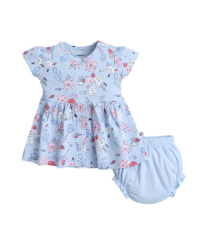 bumzee Baby Girls Cotton Cap Sleeves Floral Print Frock With Panty (Peb11138141)-picture-14