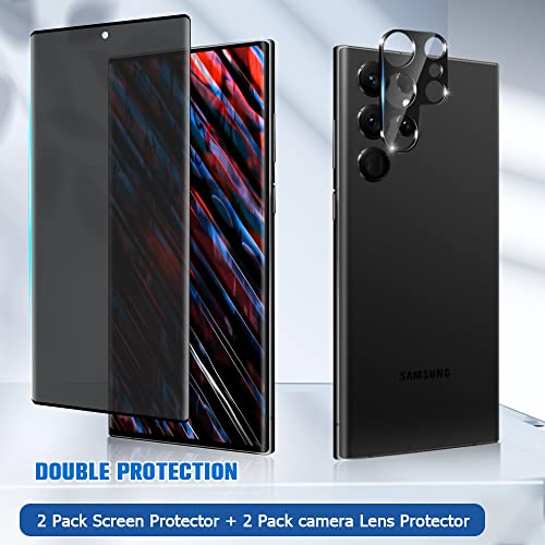 [1+2Pack] Galaxy S23 Ultra Privacy Screen Protector+Camera Lens Protective Film, Anti-Spy,9H Hardness,3D Full Coverage Tempered Glass Screen Protector,Bubble Free,For Samsung Galaxy S23 Ultra 5G(6.8 Inch) #TOP1