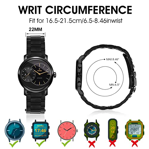 Cobee Thick Stainless Steel Watch Bands, 20Mm 22Mm Watch Wrist Straps Quick Release Replacement Metal Strap Butterfly Buckle Bracelet Strap Replacement Metal Watch Bracelet Deployment Clasp (22Mm) #TOP3