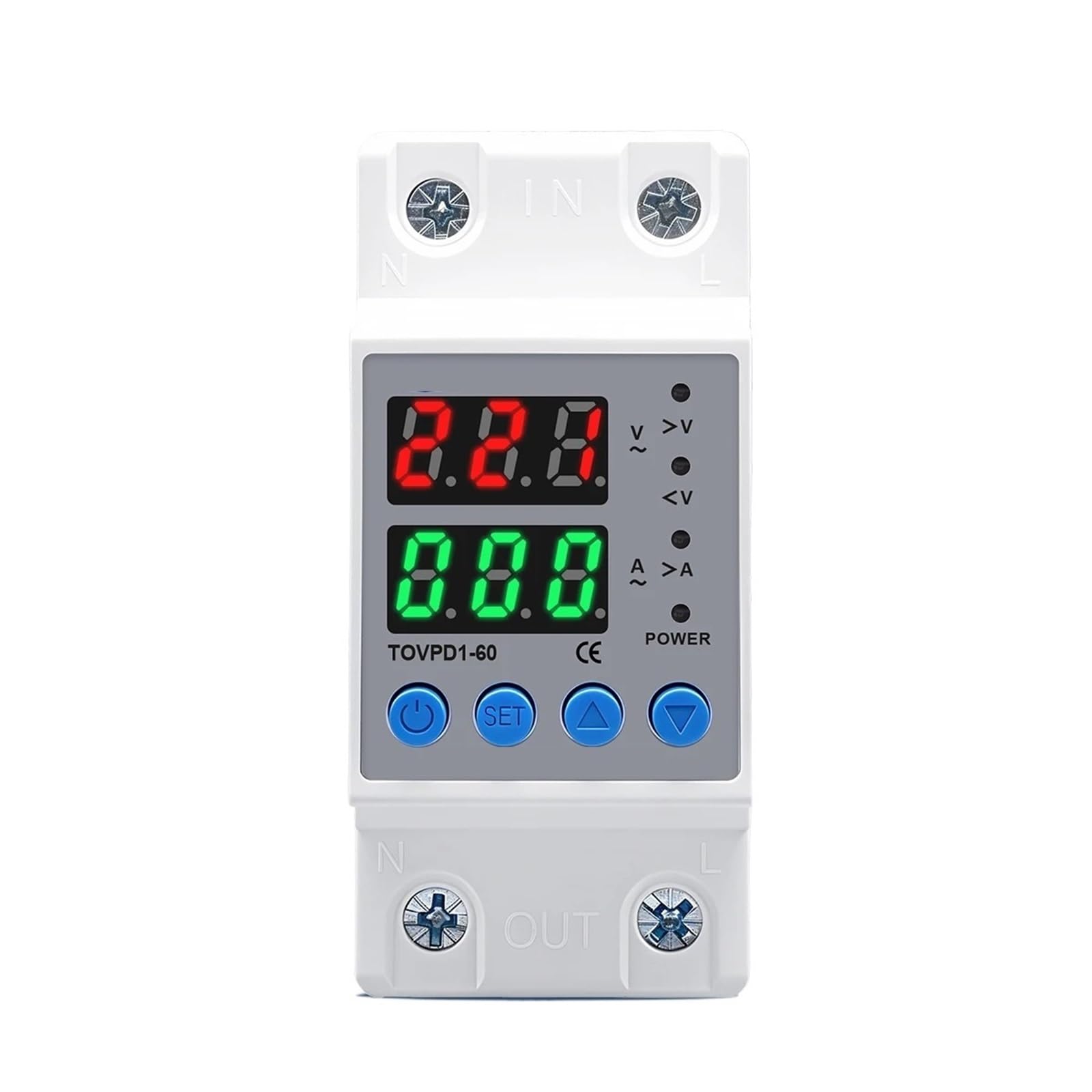 Dispositif de protection réglable contre les surtensions et les sous-tensions 60A230V, moniteur de relais, limite de courant TOVPD1-63-EC