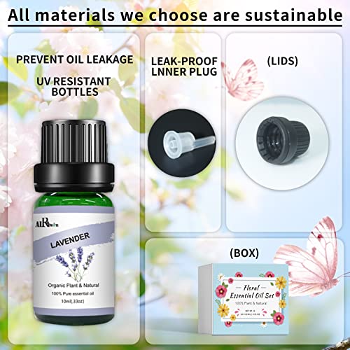 Airoomoil Floral Essential Oils Set Of 12 X 10Ml, Natural Flower Essential Oils For Diffusers For Home, Scented Soap Making, Candle Making, Massage - Rose, Jasmine, Lavender Essential Oil And More. #TOP2