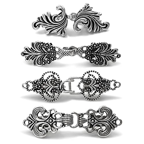 4 Stück Metall Strickjacke Clip, Vintage Kragen Kleid Clips, Antik Silber Ton Pullover Clip, Retro Metall Pullover Schal Clip, Umhang Broschen und Schal Pins für Frauen Mädchen Tragen