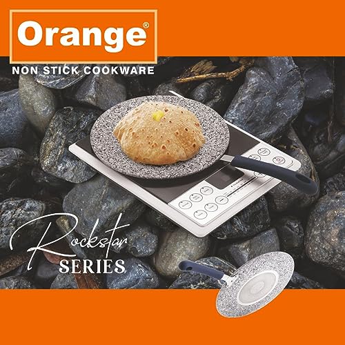Image of Orange 4.00mm Non-Stick Rockstar Series Roti Tawa /Concave Tawa 255mm | 5 Layer Coating| Spatter Finish | Induction & Gas Friendly| Free Nylon Turner