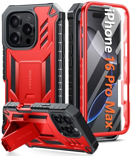 FNTCASE for iPhone 16 Pro Max Case, Built-in Screen Protector, Kickstand