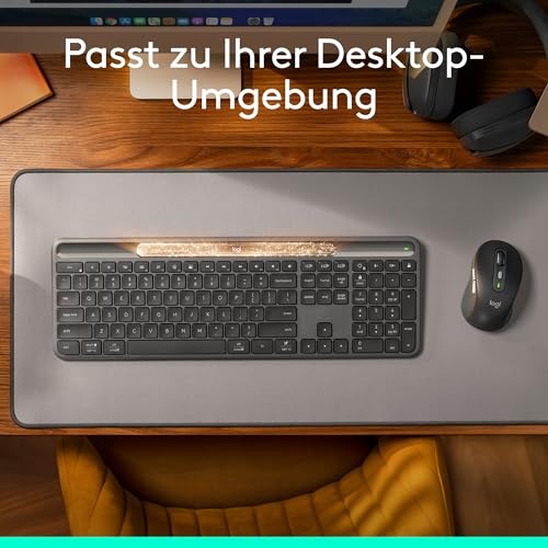 Logitech Signature Slim Solar+ kabellose Tastatur, solarbetrieben, auch mit künstlichem Licht, langlebiger Akku mit bis zu 10 Jahren Haltbarkeit, anpassbare Tasten, Bluetooth, DEU QWERTZ - Graphit
