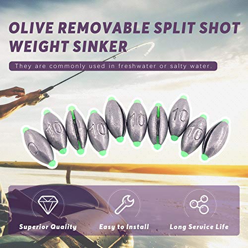 image for Swpeet 10Pcs 10g Egg Olive Shape Fishing Sinkers, Removable Split Lead