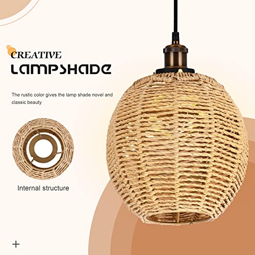 Image of Small Wicker Lamp Shade for Hanging Lamp, 5.5Inch Woven Pendant Rattan Light Fixture Shade for Living Room Bedroom Restaurant Ceiling (15 x 15 cm)