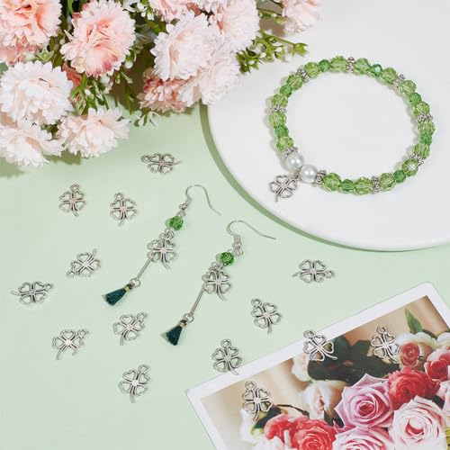 SUNNYCLUE 1 Box 150 Pieces Tibetan Style St. Patrick's Day Pendants Antique Silver Four Leaf Clover Hollow Double Sided 4 Leaves Irish Clover Leaves Lucky Charm - Image 4
