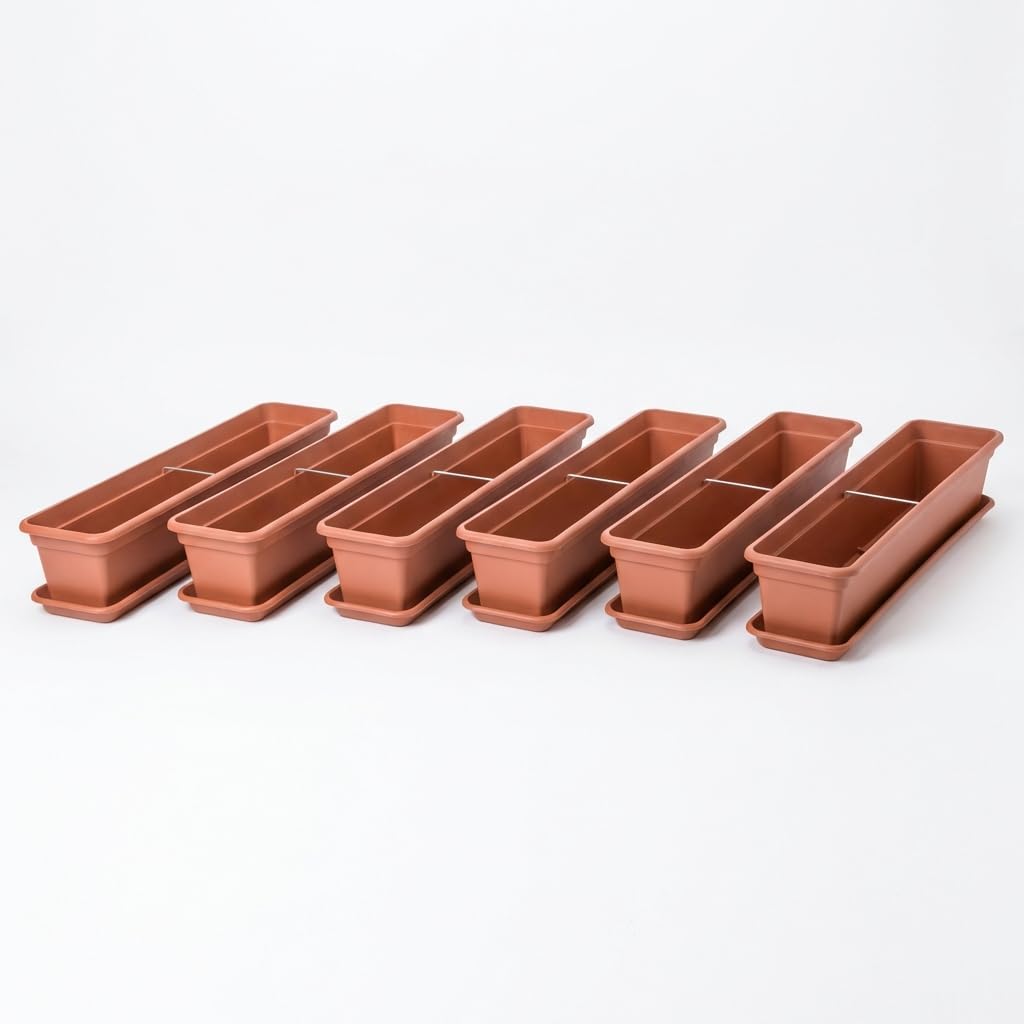 SUSTANIA Lot de 6 jardinières de balcon de 80 cm en terre cuite : transformez votre balcon en une oasis florissante ! Jardinière avec soucoupe
