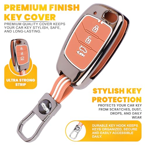 Image of Coll of Fest Premium Metal Silicone Brown Key Cover Compatible with Hyundai Creta | i20 | Alcazar | Venue | Xcent | Grand i10 Nios | Aura | Exter | Tucson 3-Button Flip Key Glow in Dark