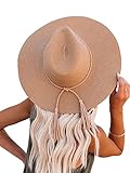 MANBEIYA Stroh Sonnenhut für Frauen,Khaki, Damen Sonnenhut Faltbarer Floppy-Strohhut mit breiter Krempe und schöner Schleife, Summer Beach Outdoor-Hut UV-Schutz UPF 50-Hut (Khaki)
