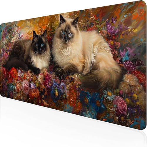 JEPGFOU Alfombrilla Gaming Gato Mousepad Ratón 600x300mm Mousepad Ratón Negro Impermeable Base de Goma Antideslizante con Bordes Cosidos Tapete Rato Alta Precisión Escritorio para Office, Regalo 9-O