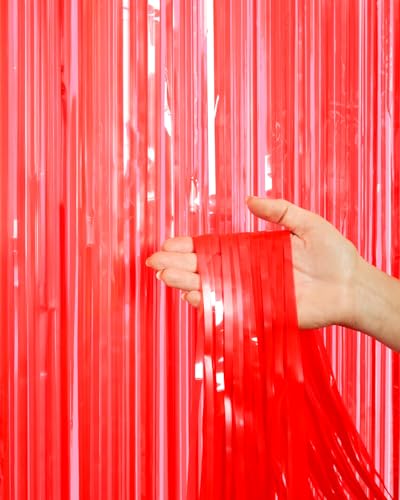 Image of xo, Fetti Cherry Red Party Curtain - Set of 2 | Bachelorette Fringe Decorations, Cute Birthday Photo Booth, Party Backdrop, Scarlet Bday Supplies, Valentines Streamers, Galentines