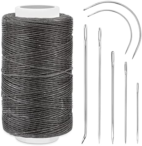 250M Leather Waxed Thread, Sewing Waxed Thread Cord with Leather Needles, Upholstery Repair Sewing Thread Kit for Bookbinding, Shoe Repairing, Leather Projects, 150D/Dark Grey