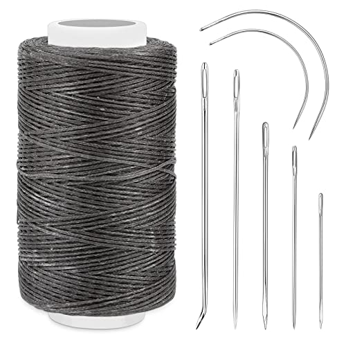 Namner 250M Leather Waxed Thread, 150D Sewing Waxed Thread Cord with Leather Needles, Upholstery Repair Sewing Thread Kit for Bookbinding, Shoe Repairing, Leather Projects, Dark Grey