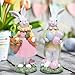 Hodao Easter Bunny Decoration Spring Rabbit Decor Gifts Handcrafted Resin Figurines Colorful and Charming Spring Decor for Home, and Holiday Celebrations (Set of 2) (White)