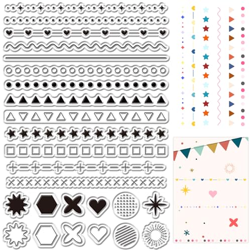 CRASPIRE Sello Silicona Transparente Diseño Puntos Redondos Corazones Estrellas Triángulos Estrellas Reutilizable Diario Planificador Calendario Álbum Fotos Tarjetas Manualidades 6.3x4.3 Pulgada
