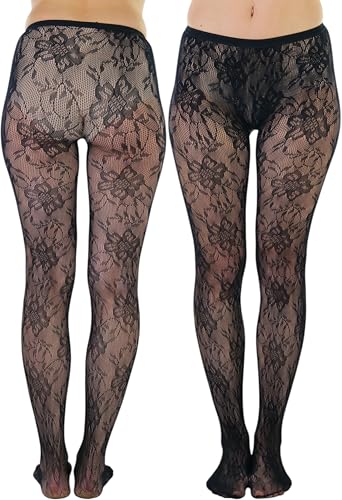 Image of ToBeInStyle Women's Elegant Floral Lace Inspired Spandex Net Full Length Tights