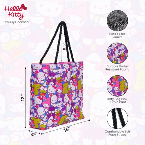 Hello Kitty Friends Tote Cinnamoroll Kuromi My Melody Keroppi Print Bag (Blue)3