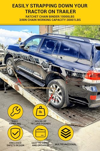 Image of 2 Pack Ratchet Chain Binders 5 /16'' - 3 /8'' | Load Binder with 2 Grab Hooks | Tie Downs for Grade 70 Transport Chain | 6000 Lbs. Safe Working Load- Heavy Duty Ratchet Binders for Towing