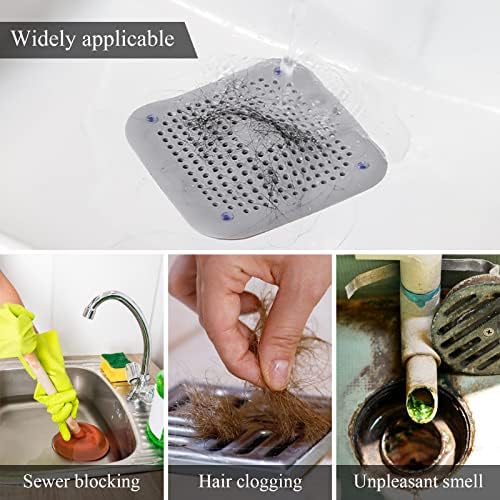 ZYFC 2 Pieces Silicone Shower Drain Covers Hair Stopper Drain Protector Filter Hair Catcher with Detachable Sucker, Bathtub Sink Trap for Kitchen Bathroom Bathtub, Black and Grey
