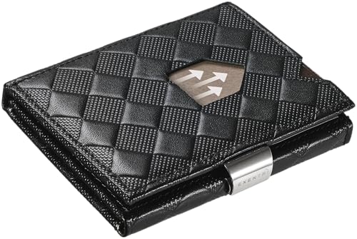 EXENTRI Trifold Leather Wallet w/RFID in Chess & Stainless Steel Locking Clip (black)