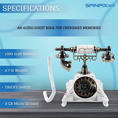 Spixpix360 Vintage Guestbook Phone And 5”X7” Acrylic Sign For Wedding - Classic Retro Style For Wedding, Parties, And Messages - Record Audio Memories With Style (Antique White) #TOP2