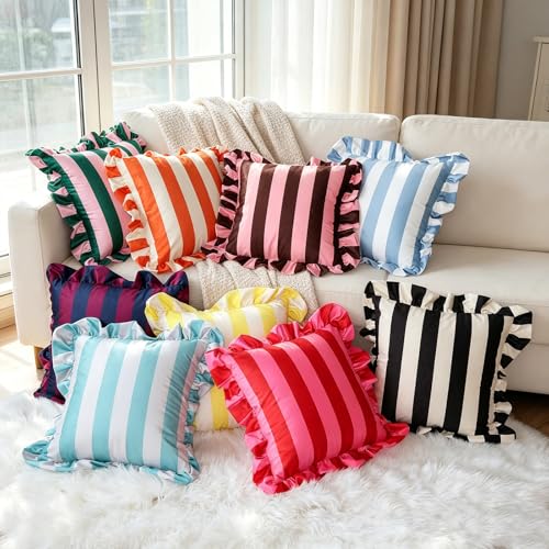 vctops Ruffle Square Throw Pillow Covers Boho Pink and Red view 8