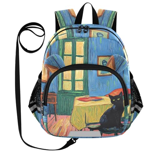 Black Cat Chair Toddler Harness Backpack for Boys Girls 3-6 Years Kids Backpack with Anti Lost Safety Leash Baby Harness Bookbag for Walking Travel Preschool