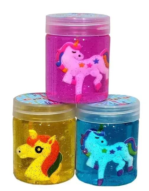 V.I.C Vic Unicorn Crystal Clear Putty Slime Jelly Clay For Kids & Teens Set Of 3 (Assorted)- Multi Color