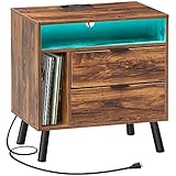 DANSION Side Table with Charging Station and LED Lights, Sofa End Table with USB Ports and Outlets,