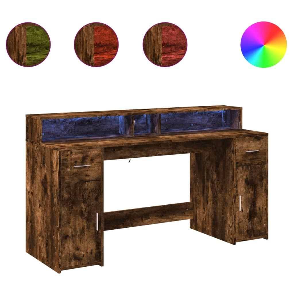 Homgoday Scrivania a LED per computer, ufficio, ufficio, ufficio, soggiorno, studio, incenso, 160 x 55 x 91 cm, materiale in legno