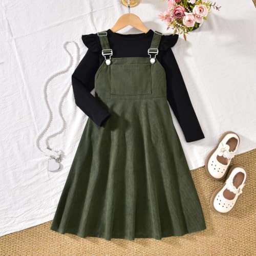 Image of HIHA Little Girls Adjustable Corduroy Pinafore Overall Dress Set Size 6-12