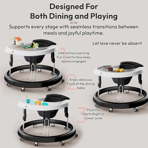 Image of StarAndDaisy Walker for Kids 6 to 24 Months /Baby Walker Boy & Girl with 360 Rotational Wheels, Padded Seat & Removable Tray /Foldable Walker for Kids for 1 Year with Adjustable Height -Black