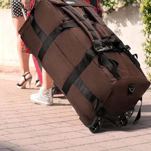 Duffel Bag with Wheels Luggage Heavy Duty Foldable Trolley Bag Suitcase for Outdoor Camping Business Trip Traveling Men Women, Brown2