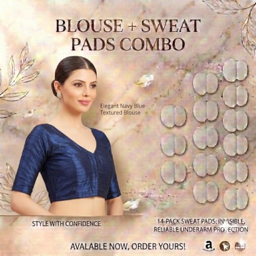 Image of Studio Shringaar Women Readymade Raw Silk V Neck Saree Half Sleeve Blouse