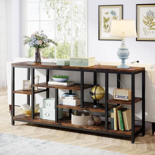 Tribesigns Console Sofa Table, 70.9 inch Extra Long Table Behind Couch with Storage Shelves, 3-Tier Industrial Narrow Entryway Hallway Accent Table for Living Room, Rustic Brown - image 2