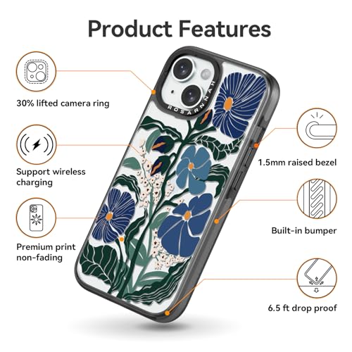 Coque antichoc iPhone 15 Rosarnnah protection 2m Passiflora