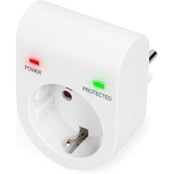 DIGITUS Adaptador de Protección contra Sobretensiones, 16A / 230V / 50Hz - Máx. 3.500W, LED Indicador de Estado, Corriente de fuga Máx. 13.500A