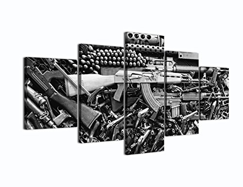 Damaged Weapon Gun Canvas Print Pictures Framed, Modern Contemporary Paintings on Canvas Posters and Prints Wall Art for Living Room Bedroom Home Decor Gallery-wrapped Art 5 Piece Set (60''W x 32''H)