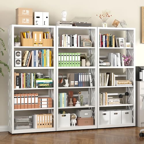 5 Tier Metal Bookshelf, 55" Tall Bookcase, Large Heavy Duty Bookshelf with Adjustable Shelves and Book Stopper for Library, Living Room, Home Office, Bedroom, Black(55" H*23" W*10" D) Black