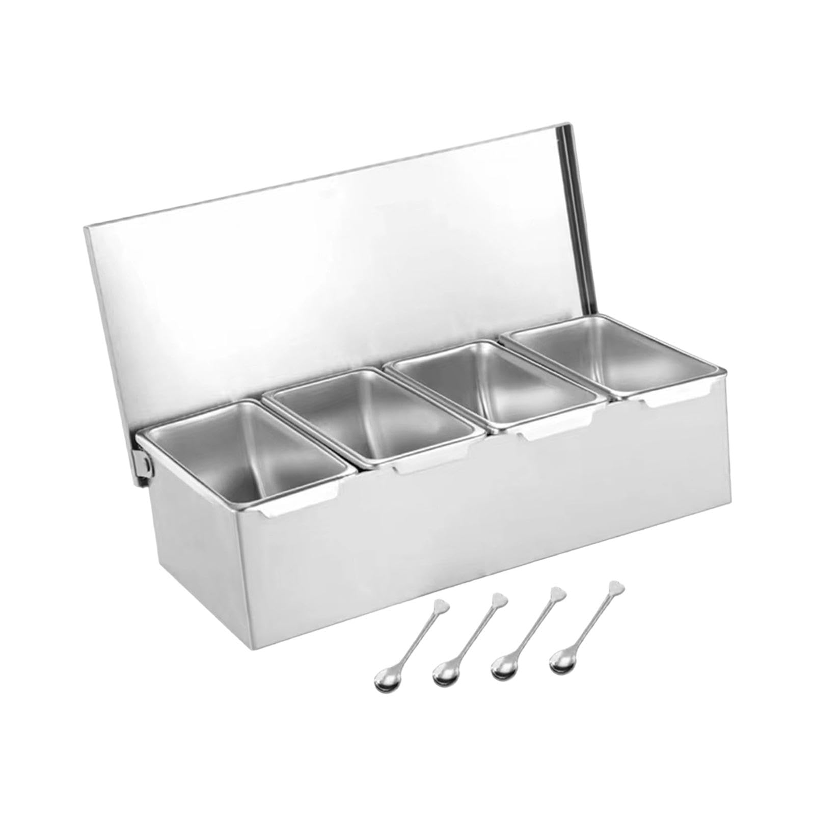 3 Piezas Recipiente para Condimentos Caja Especias Juego Organizador Cocina Acero Inoxidable con Tapa Extraíble Compartimientos Múltiples Adecuado Par, 4 Rejillas