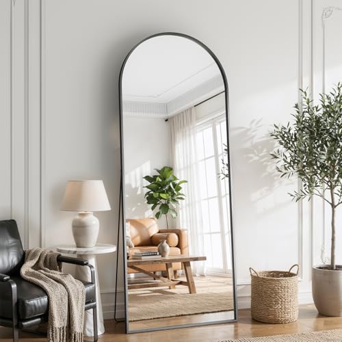 Image of Full Body Mirror 26x71 inch Arched Full Length Mirror with Stand Aluminum Wall Mounted Hanging or Leaning Standing Mirrors, Black