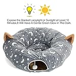 LUCKITTY Cat Tunnel Bed Tube with Cushion and Plush Ball Toy Playground Crinkle Collapsible Self-Luminous Flannel Fabric 3FT for Large Cats Kittens Kitty Small Animals Puppy Grey Moon Star - Image 2