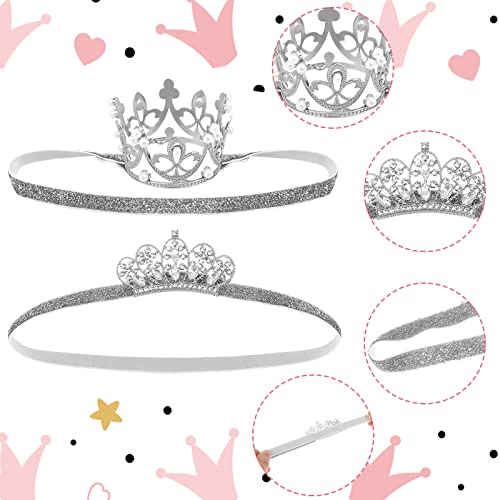 Silver Baby Crown Baby Tiara Baby Crown Headband Crystal Crown Hair Belt For Little Girl Infant Princess Tiaras Birthday Elastic Hair Band For Photography Headband Props #TOP2