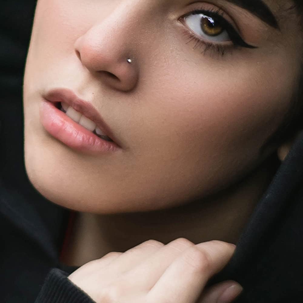 Nose Rings & Studs - 18g, 20g, 22g 14K Gold Bone Nose Studs for Women in Titanium Steel - Image 8