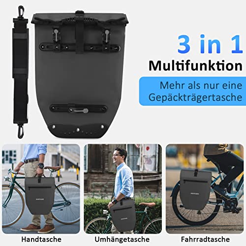 ZOOYAUE Fahrradtasche für Gepäckträger 23-28L, Wasserdicht Gepäckträgertasche mit Tragegriff und Schultergurt, Fahrrad Tasche Umhängetasche mit Reflektoren, Fahrrad Taschen hinten